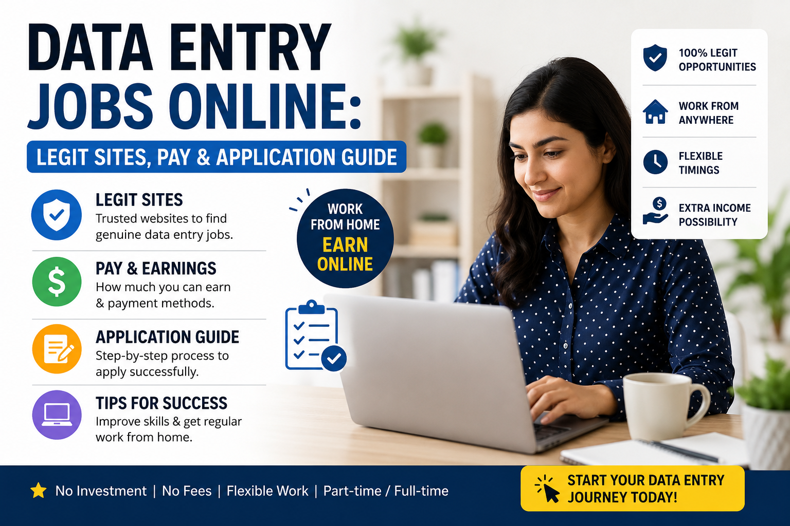 Professional working from home on a laptop for online data entry jobs, remote work, typing jobs, and part-time online jobs with legitimate companies.