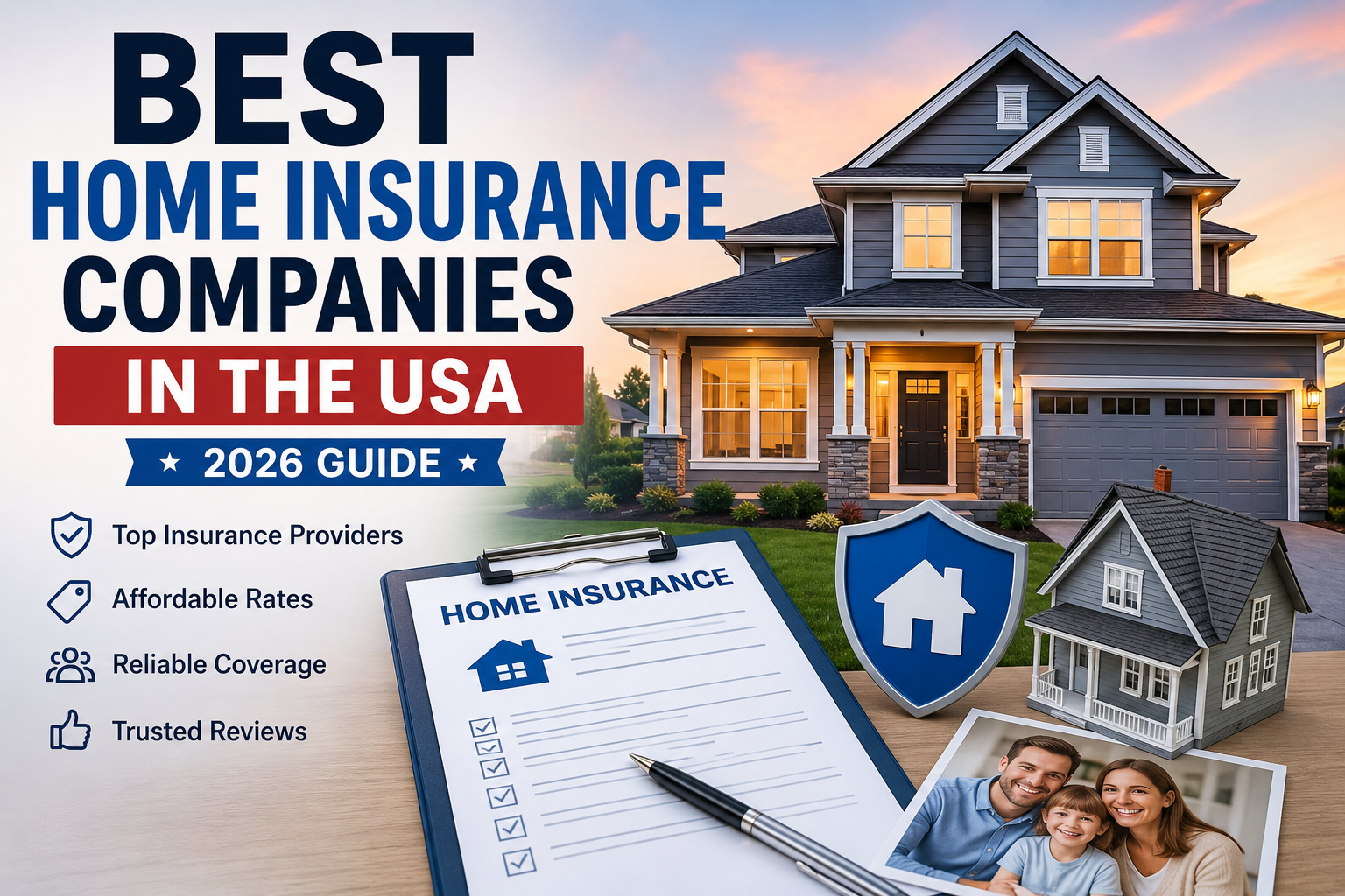 Best home insurance companies in the USA comparing homeowners insurance coverage and home insurance quotes in 2026.